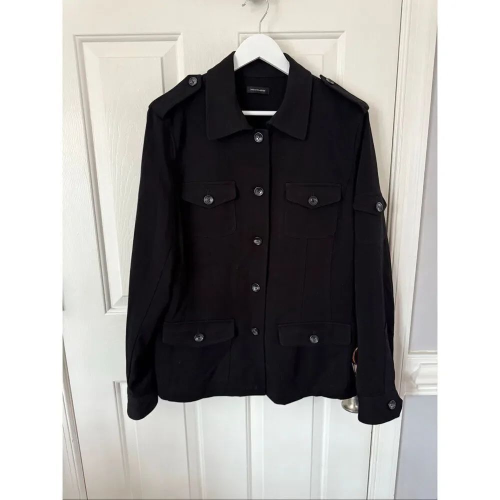 Saks Fifth Avenue Black Long Military Style Jersey Jacket sz 14 EUC